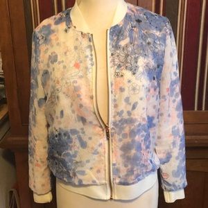 Lace floral reversible bomber jacket